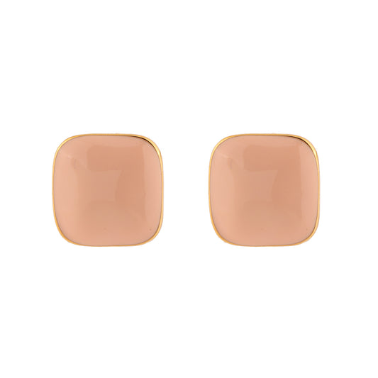 Brinco Quadrado Médio Esmaltado Nude/Creme Dourado