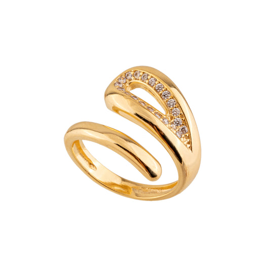 Anel Envolvente Gota Detalhe Cravejado Dourado