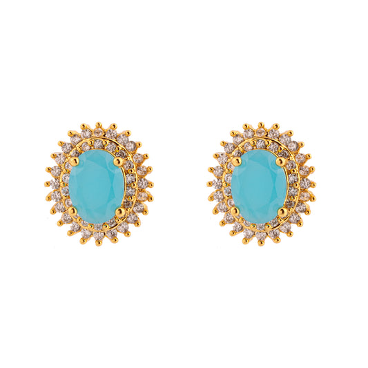 Brinco Oval Cravejado Colorido Dourado