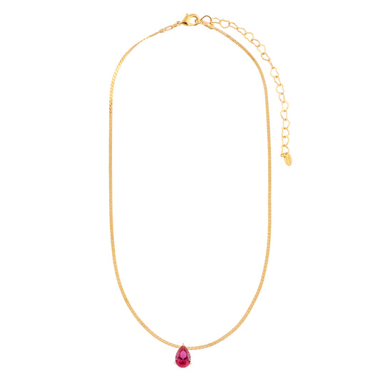 Colar Corrente Diamantada com Gota Rubi Dourado