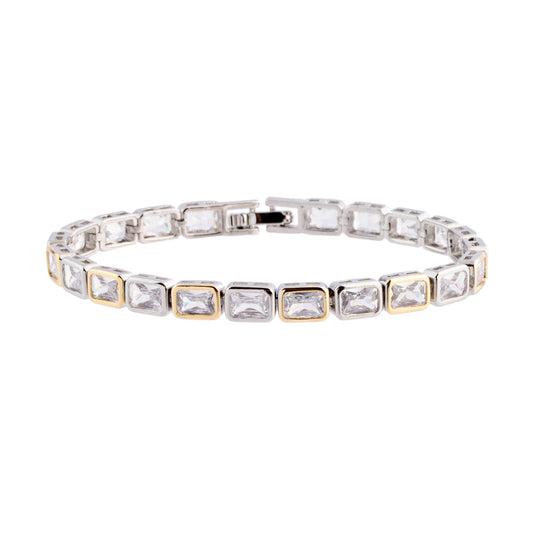 Pulseira Retângulos Cristais Dourado e Prateado