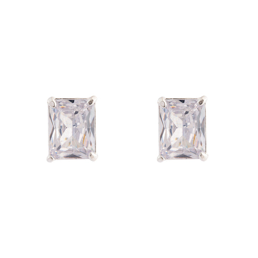 Brinco Retângulo Cristal Prata 925