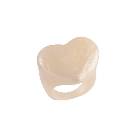 Anel Coração Resina Creme