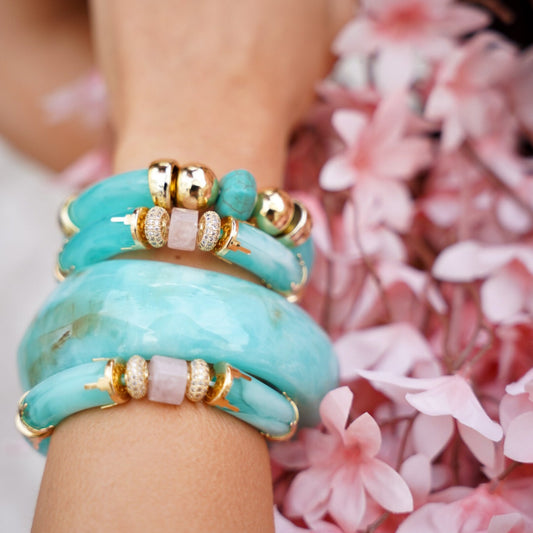 Pulseira Maxi Bracelete Resina Turquesa/Creme