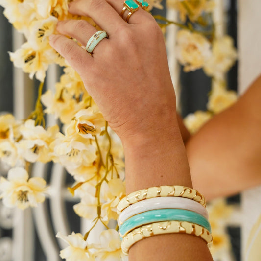 Pulseira Bracelete Turquesa Liso Fino Dourado