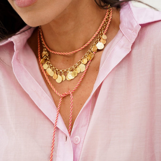 Colar Cordão Fio Marroquino Colorido Dourado