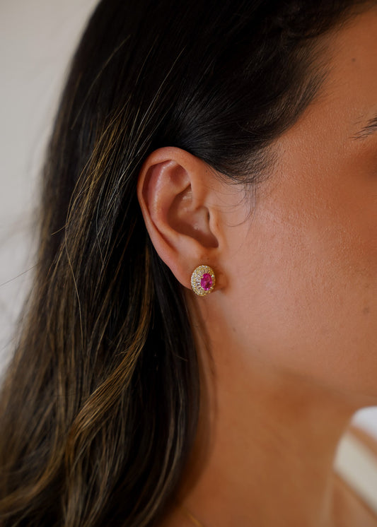 Brinco Oval Pink Cravejado