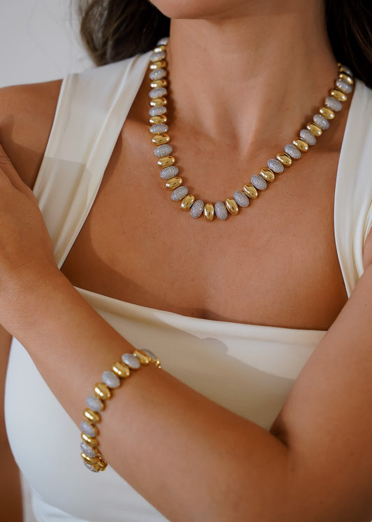 Kit Colar e Pulseira Elos Cravejados