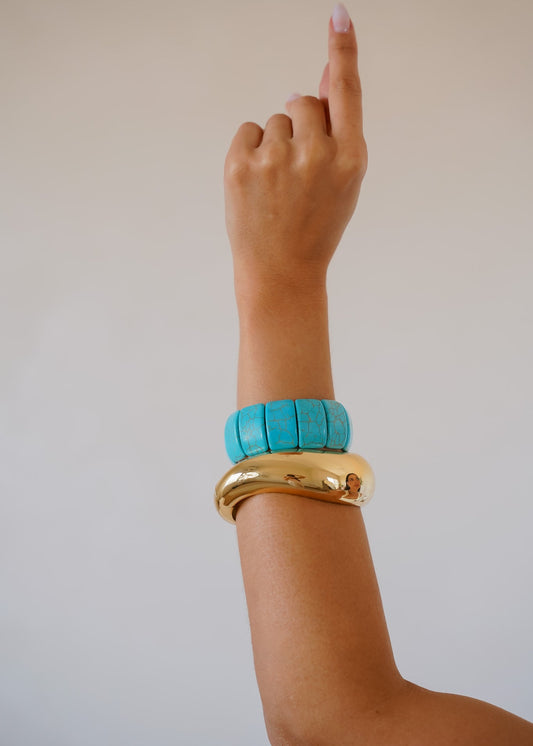 Kit Braceletes Dourado e Turquesa