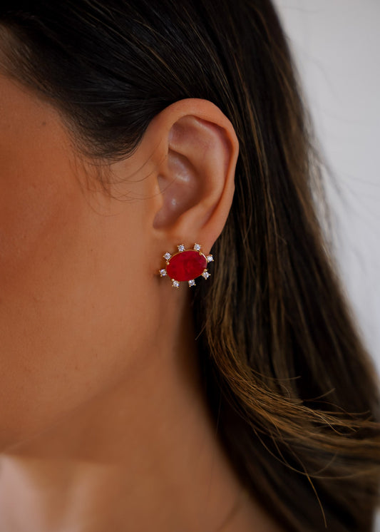 Kit Colar e Brincos Pedra Vermelha