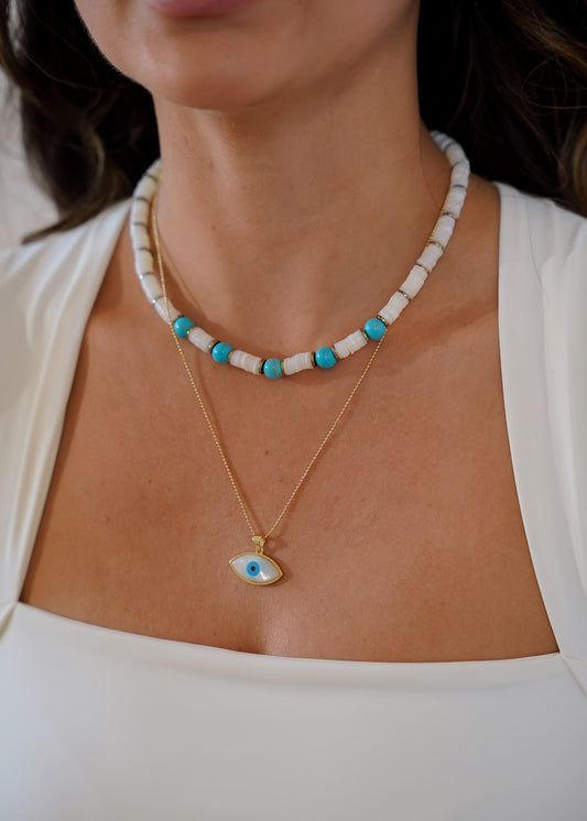 Colar Duplo Olhar Turquesa