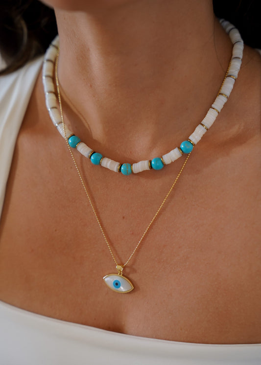 Colar Duplo Olhar Turquesa