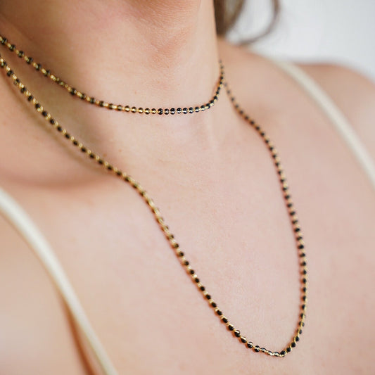 Colar Longo Cristais Pretos