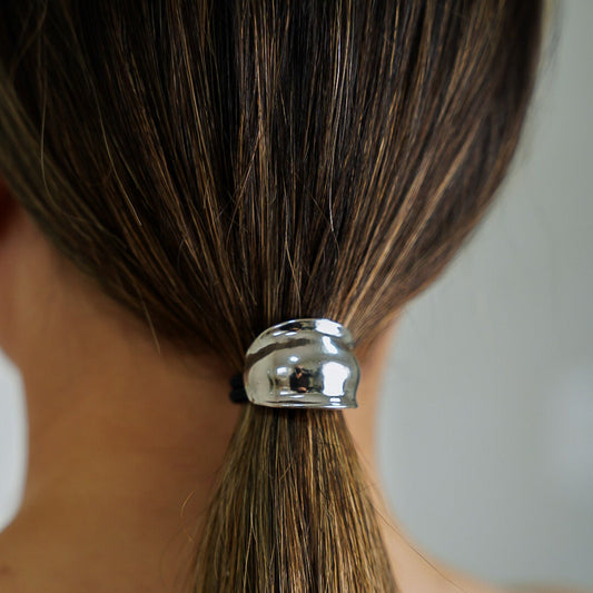 Amarrador de Cabelo com Peça Pequena Oval Dourado/Prateado