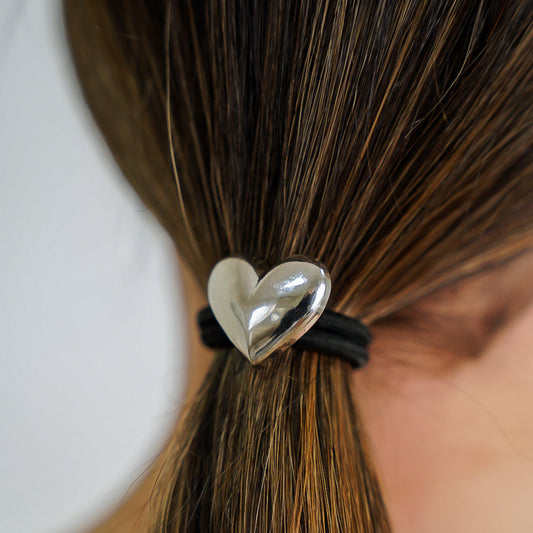 Amarrador de Cabelo Coração Liso Dourado/Prateado