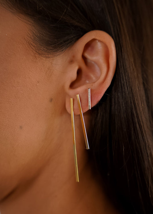 Trio de Brincos Barras Douradas