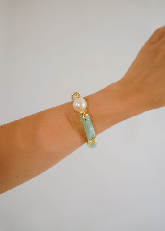 Pulseira Resina Verde com Pérola