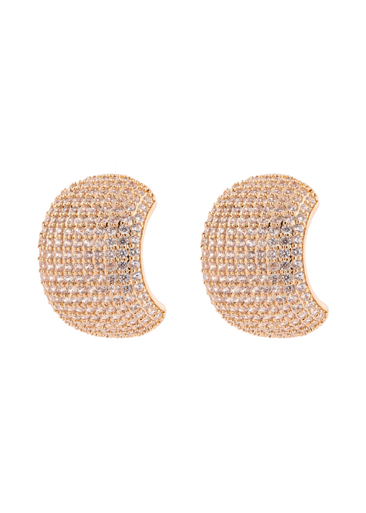 Brinco Meia Argola Larga Cravejada Dourado/Prateado