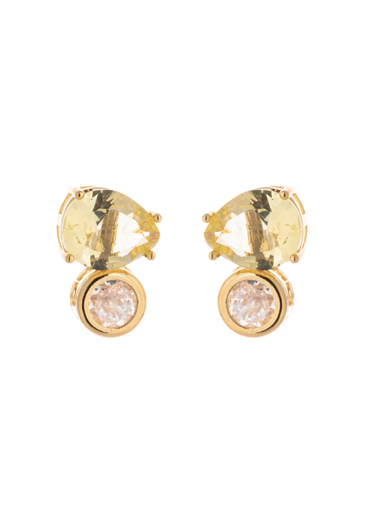 Brinco Gota Colorida com Oval Entorno Liso Cristal Dourado