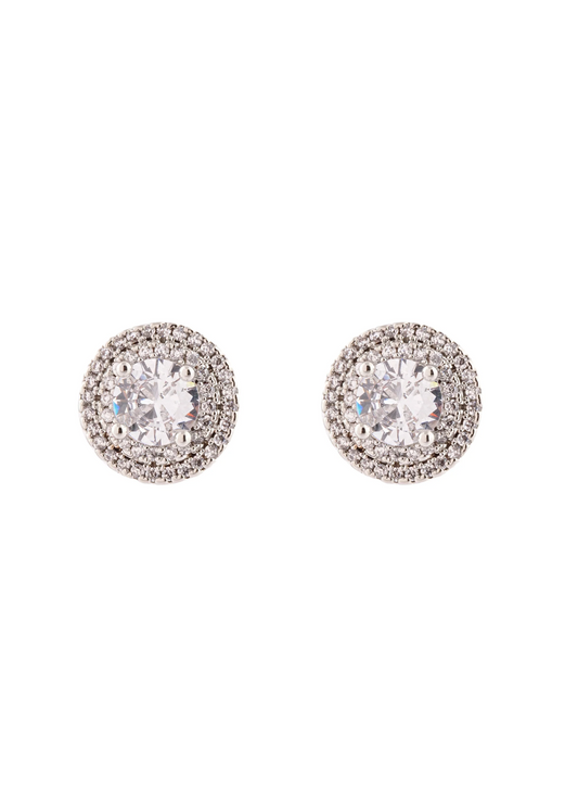 Brinco Redondo Cristal com Entorno Cravejado Prateado