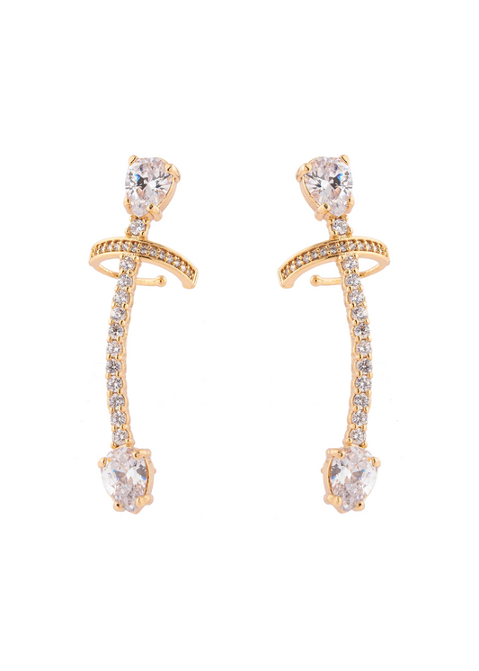 Brinco Ear Cuff Linha Cravejada e Gota Cristal Dourado