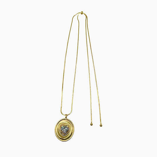 Colar Regulável Medalha com Coração Cristal Dourado