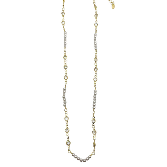 Colar Pérolas com Pontos de Luz Cristal Dourado