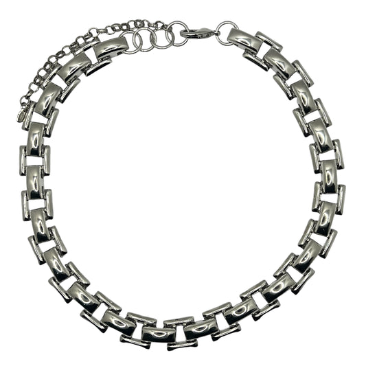 Colar Elos Quadrados Articulados Lisos Prateado