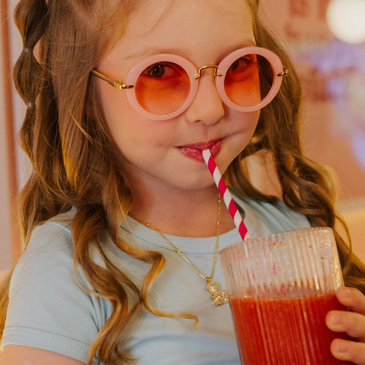 Colar Infantil Corrente Bolinhas e Urso Cravejado Dourado