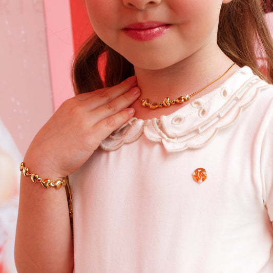 Pulseira Infantil Regulável Corações Lisos Dourado