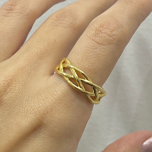 Anel Liso Trançado Dourado