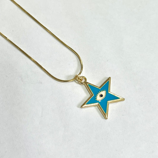 Colar Estrela Colorida com Olho Grego Dourado