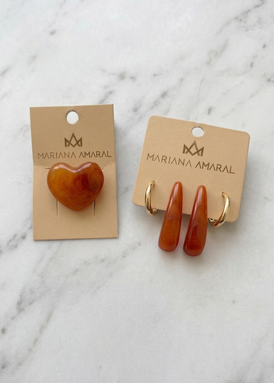 Conjunto Brinco Argola + Anel Resina