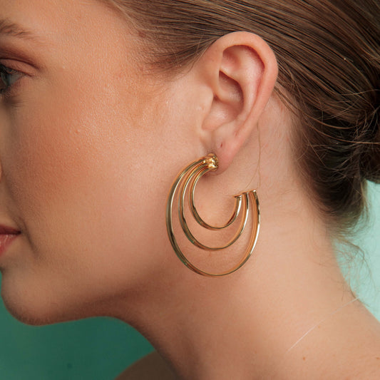 Brinco Argola Tripla Lisa G Dourado