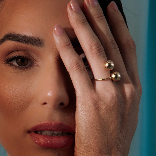 Anel Regulável Esferas Lisas Dourado