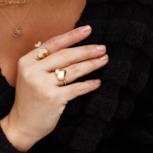 Anel Coração Escovado Dourado