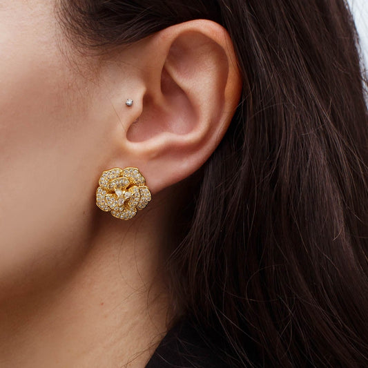 Brinco Flor Cravejado Dourado