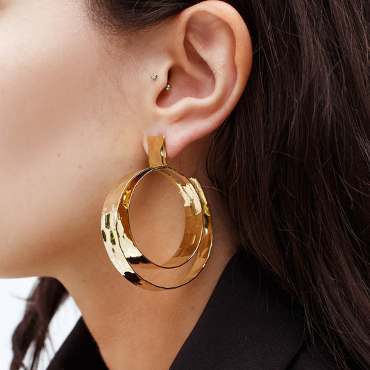 Brinco Argola Dupla Martelada Dourado