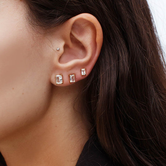 Brinco Trio Retângulo Cristal Dourado