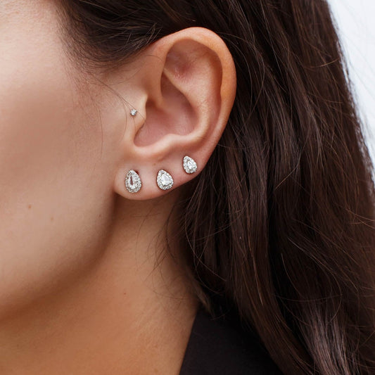 Brinco Trio Gota Cravejada Dourado e Prateado