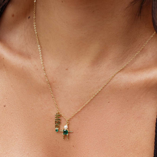Colar Mãe Menino e Menina Dourado