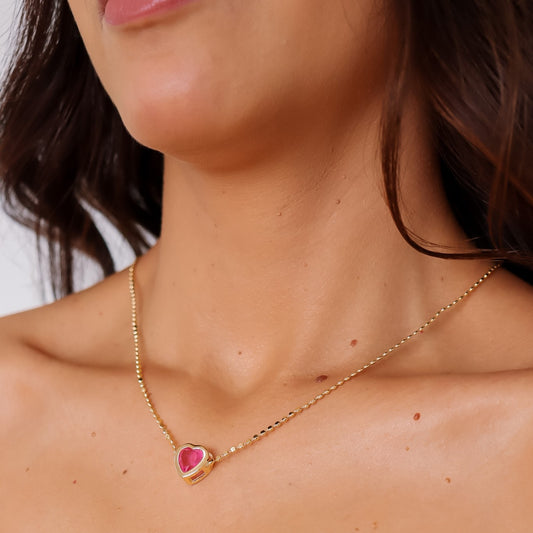 Colar Corrente Bolinhas Coração Colorido Dourado