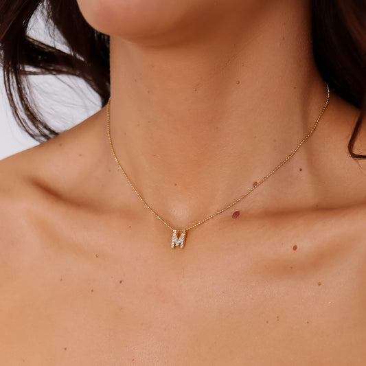 Colar Corrente Esferas Inicial Cravejada Dourado