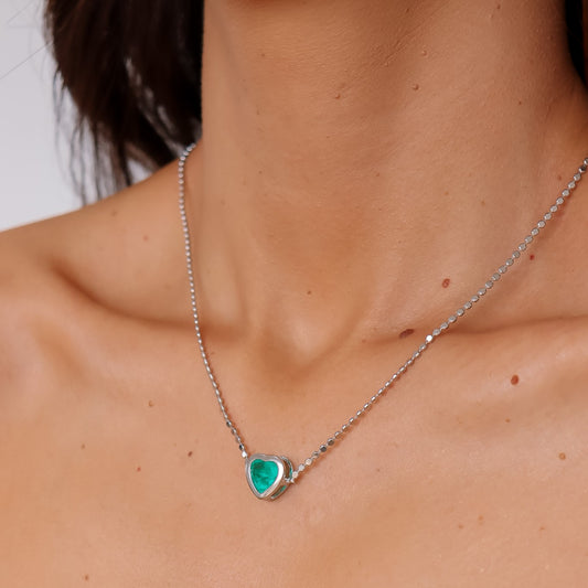 Colar Corrente Bolinhas Coração Colorido Prateado