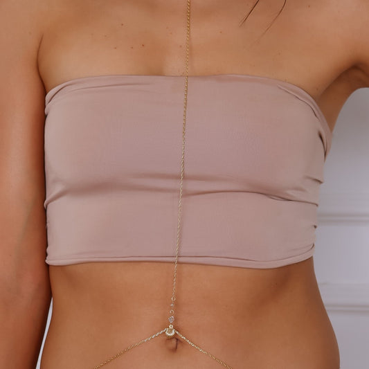 Body Chain Liso com Concha Dourado