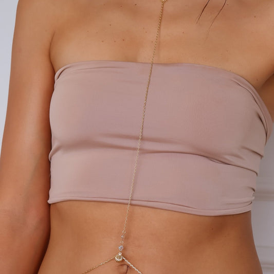 Body Chain Liso com Concha Dourado