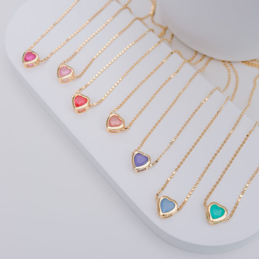Colar Corrente Bolinhas Coração Colorido Dourado