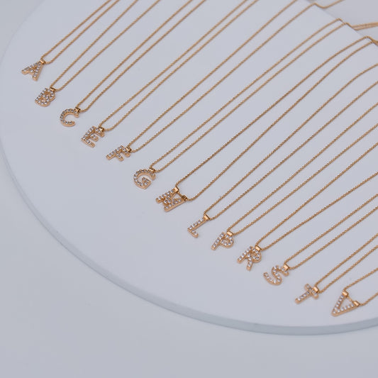 Colar Corrente Esferas Inicial Cravejada Dourado