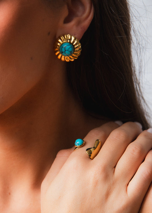Conjunto Anel e Brinco Turquesa