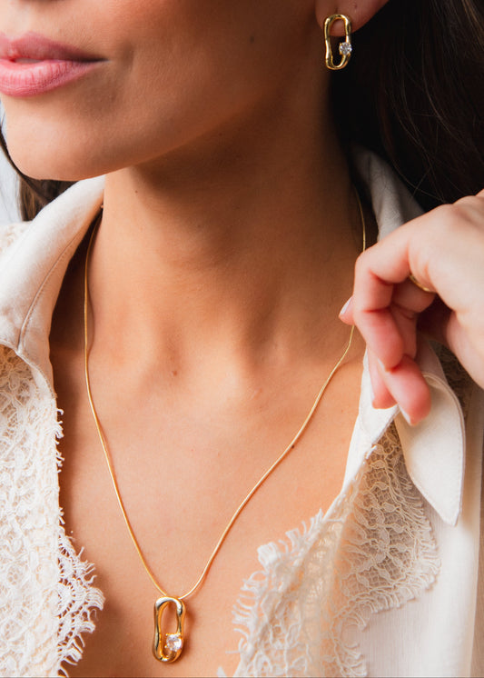 Conjunto Colar e Brincos Elo com Zircônia